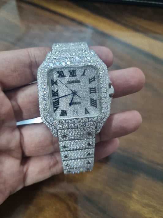 Fully moissanite Diamond Studded Men's Wrist Watch With Customized Pattern