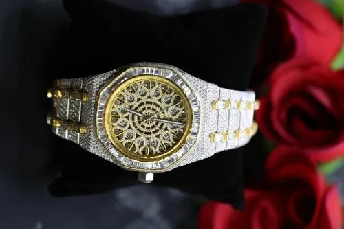 Fully moissanite Diamond Studded Men's Wrist Watch With Customized Pattern