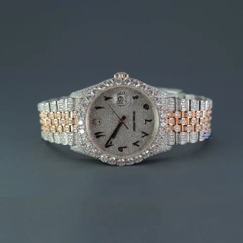 Fully moissanite Diamond Studded Men's Wrist Watch With Customized Pattern