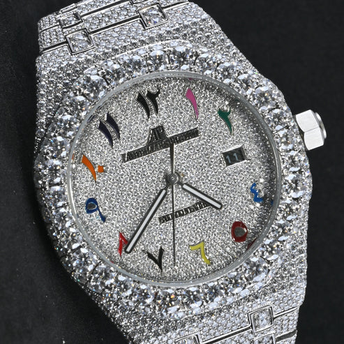 Fully moissanite Diamond Studded Men's Wrist Watch With Customized Pattern