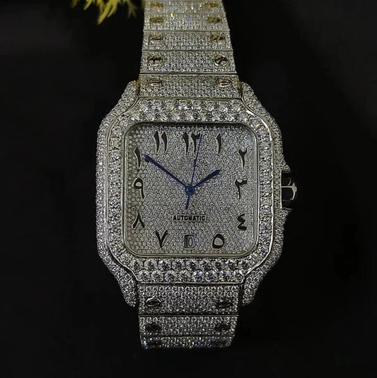 Fully moissanite Diamond Studded Men's Wrist Watch With Customized Pattern
