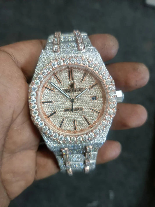 Fully moissanite Diamond Studded Men's Wrist Watch With Customized Pattern