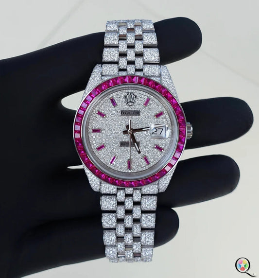 Fully moissanite Diamond Studded Men's Wrist Watch With Customized Pattern