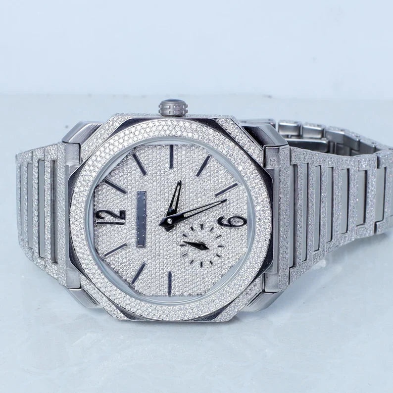 Fully moissanite Diamond Studded Men's Wrist Watch With Customized Pattern