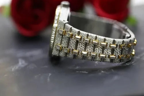 Fully moissanite Diamond Studded Men's Wrist Watch With Customized Pattern