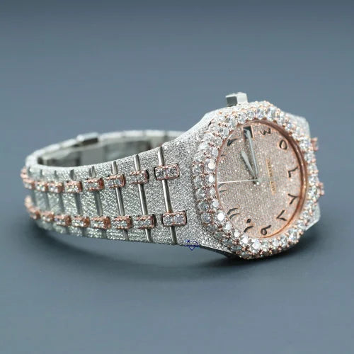 Fully moissanite Diamond Studded Men's Wrist Watch With Customized Pattern
