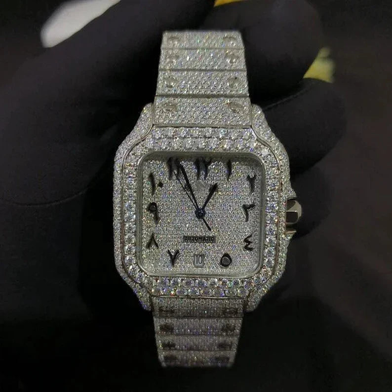 Fully moissanite Diamond Studded Men's Wrist Watch With Customized Pattern