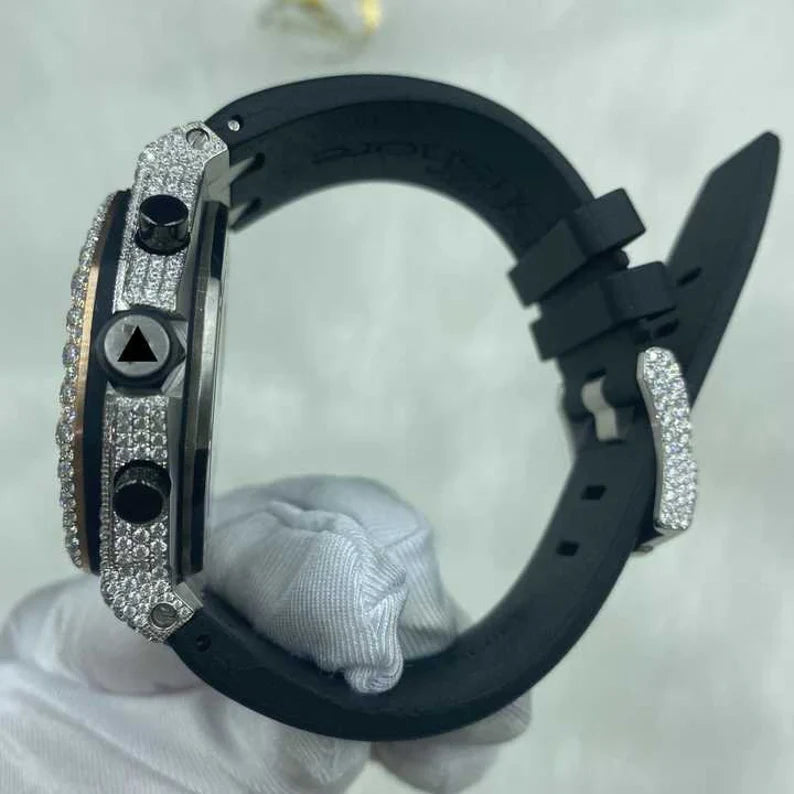 Fully moissanite Diamond Studded Men's Wrist Watch With Customized Pattern