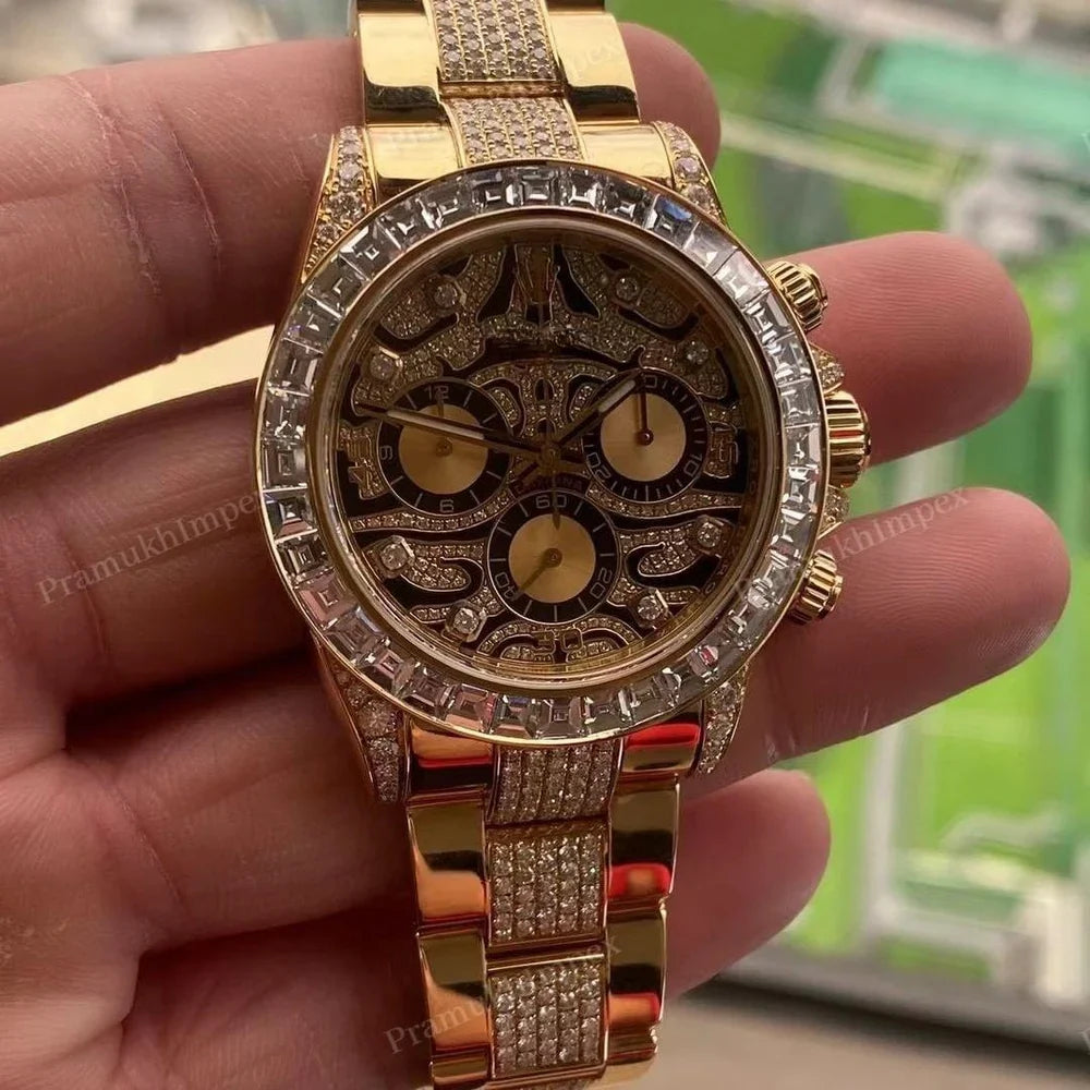 Fully moissanite Diamond Studded Men's Wrist Watch With Customized Pattern
