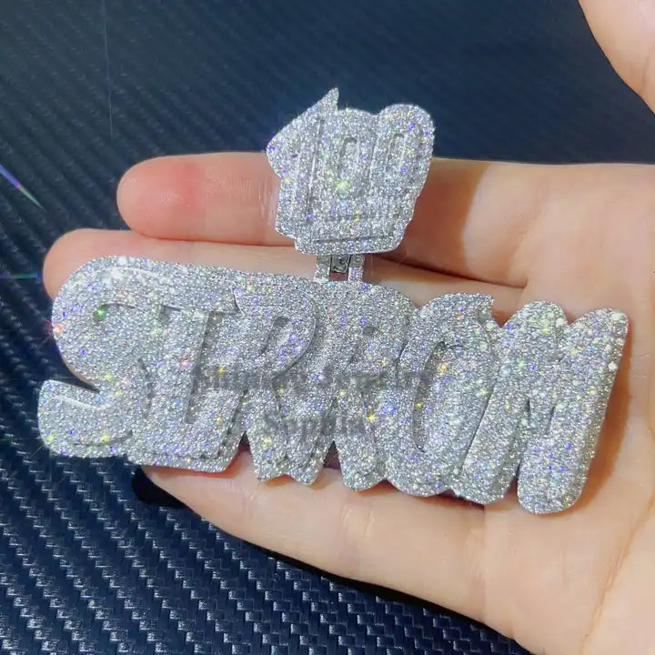 Hip Hop Jewelry Mens Iced Out Custom Letter Pendant 925 Sterling Silver VVS Moissanite Diamond