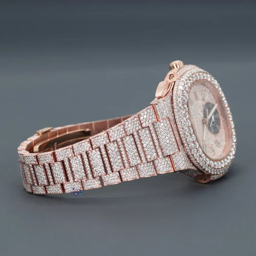 Fully moissanite Diamond Studded Men's Wrist Watch With Customized Pattern