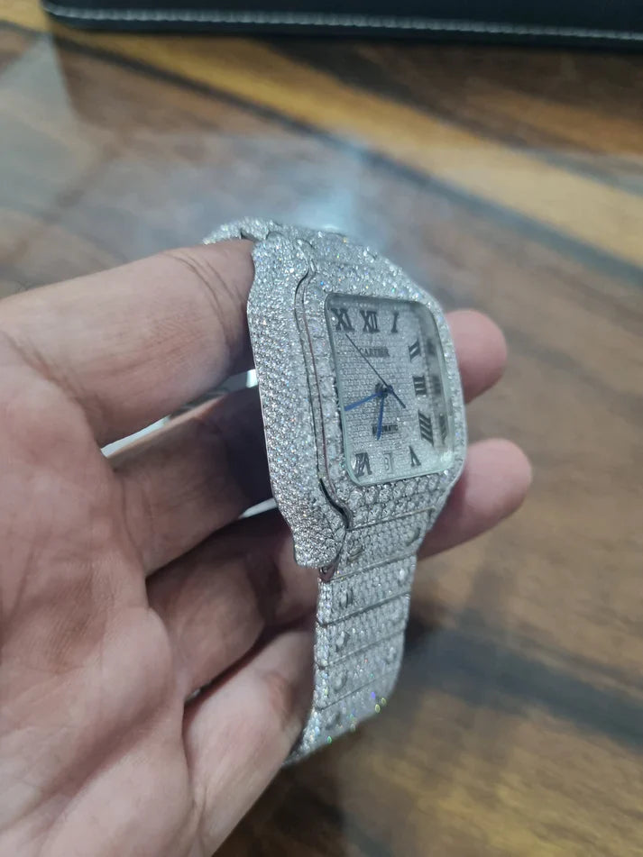 Fully moissanite Diamond Studded Men's Wrist Watch With Customized Pattern