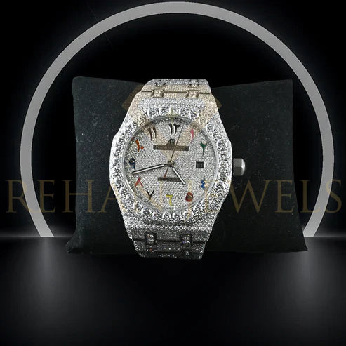 Fully moissanite Diamond Studded Men's Wrist Watch With Customized Pattern