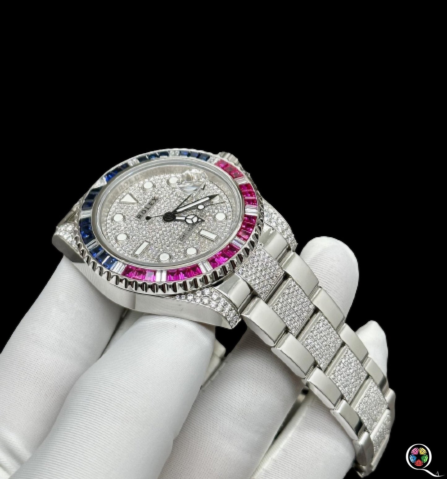 Fully moissanite Diamond Studded Men's Wrist Watch With Customized Pattern