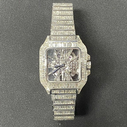 Cartier Skeleton full iced out Baguette Moissanite Diamond Watch
