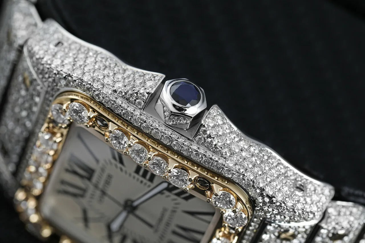 Cartier Santos iced out Moissanite Diamond Watch - Luxury Wristwatch