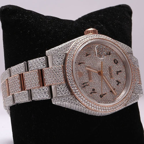 iced out Rolex moissanite watch dual tone rose gold