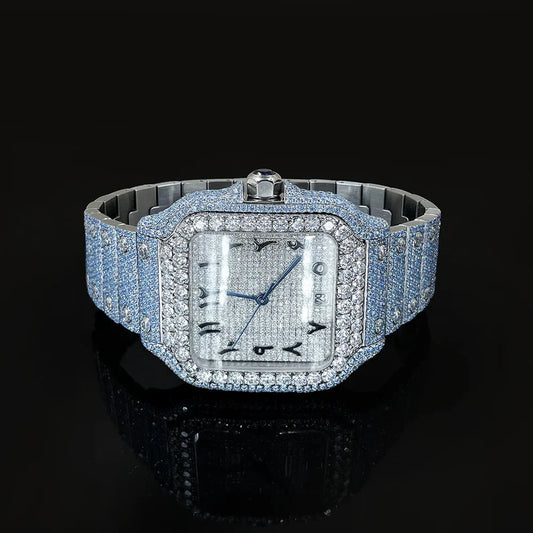 Fully moissanite Diamond Studded Men's Wrist Watch With Customized Pattern