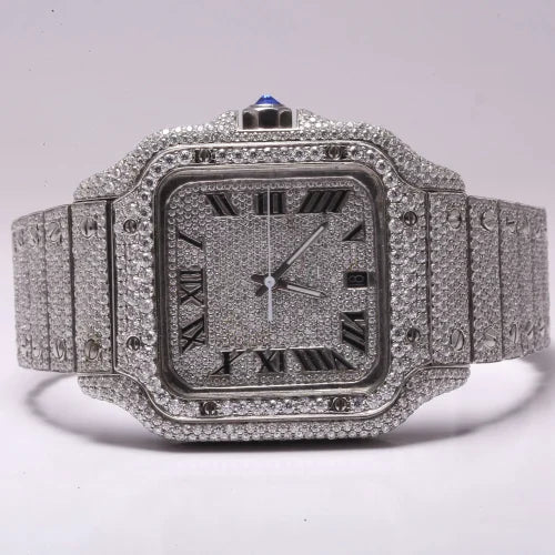 Fully moissanite Diamond Studded Men's Wrist Watch With Customized Pattern