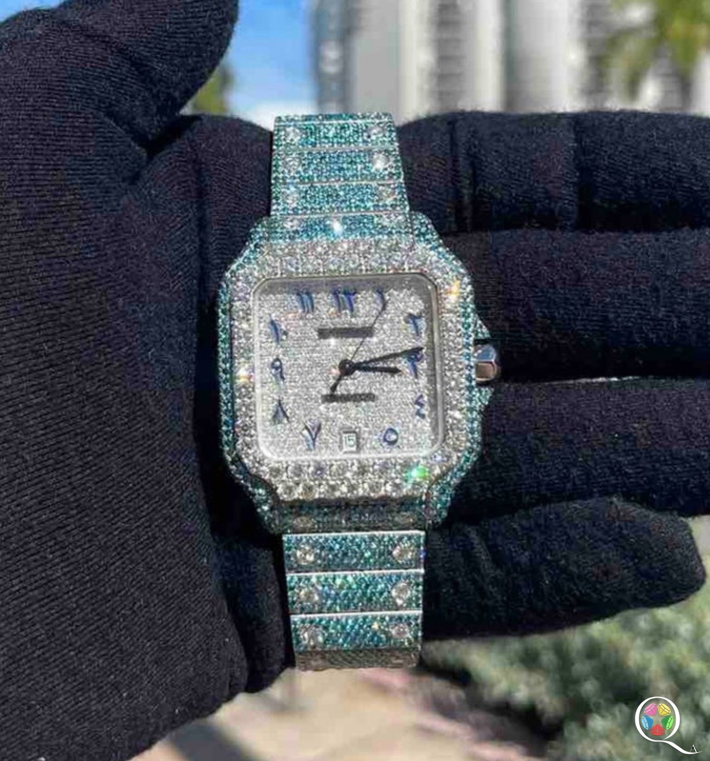 Fully moissanite Diamond Studded Men's Wrist Watch With Customized Pattern