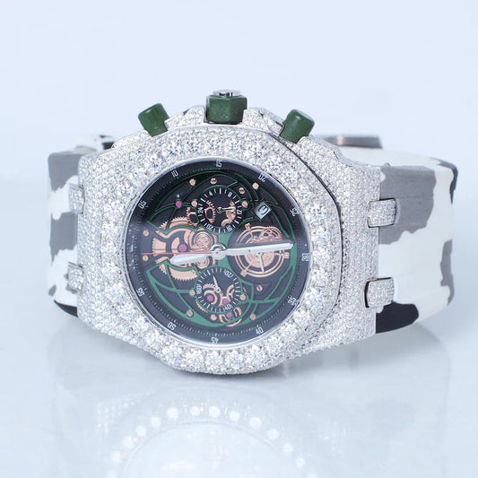 Fully moissanite Diamond Studded Men's Wrist Watch With Customized Pattern
