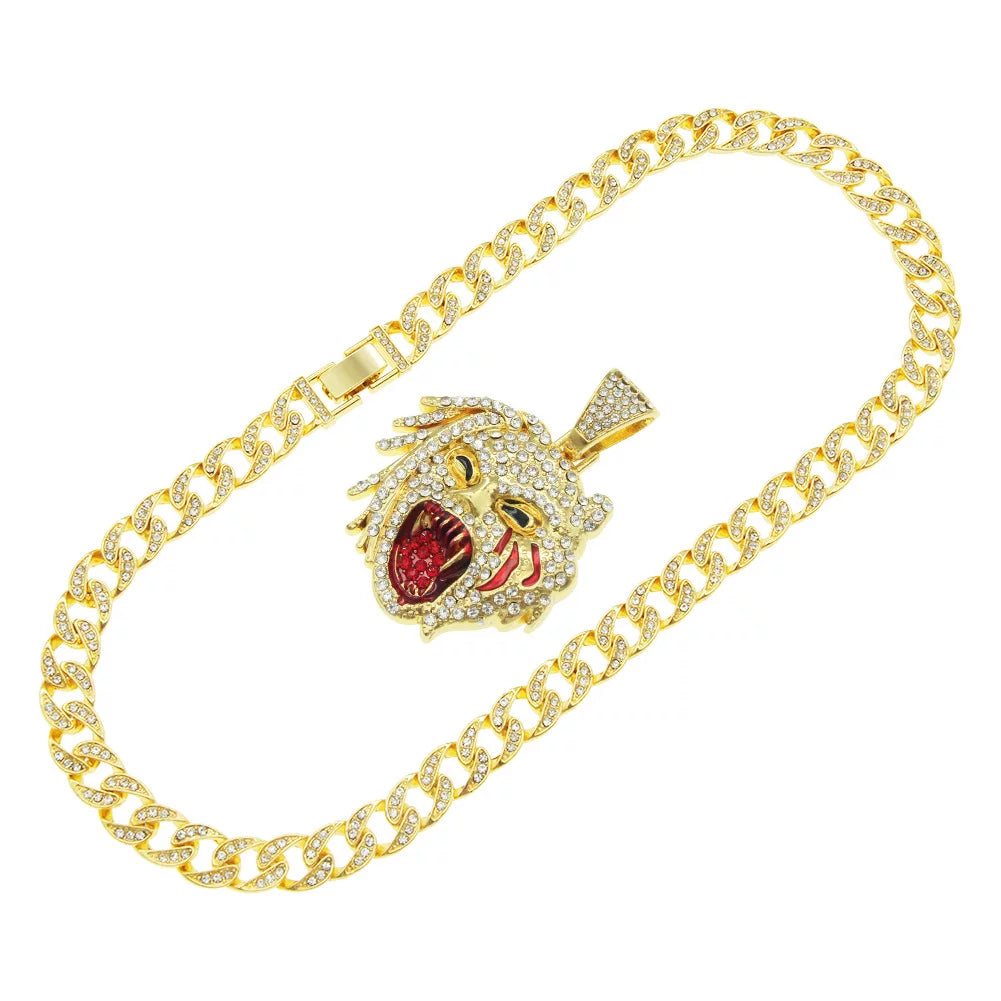 Men Women Hip Hop Iced Out Bling Figure Pendant Necklace with Cuban Chain HipHop Rock Necklaces Fashion Charm Jewelry