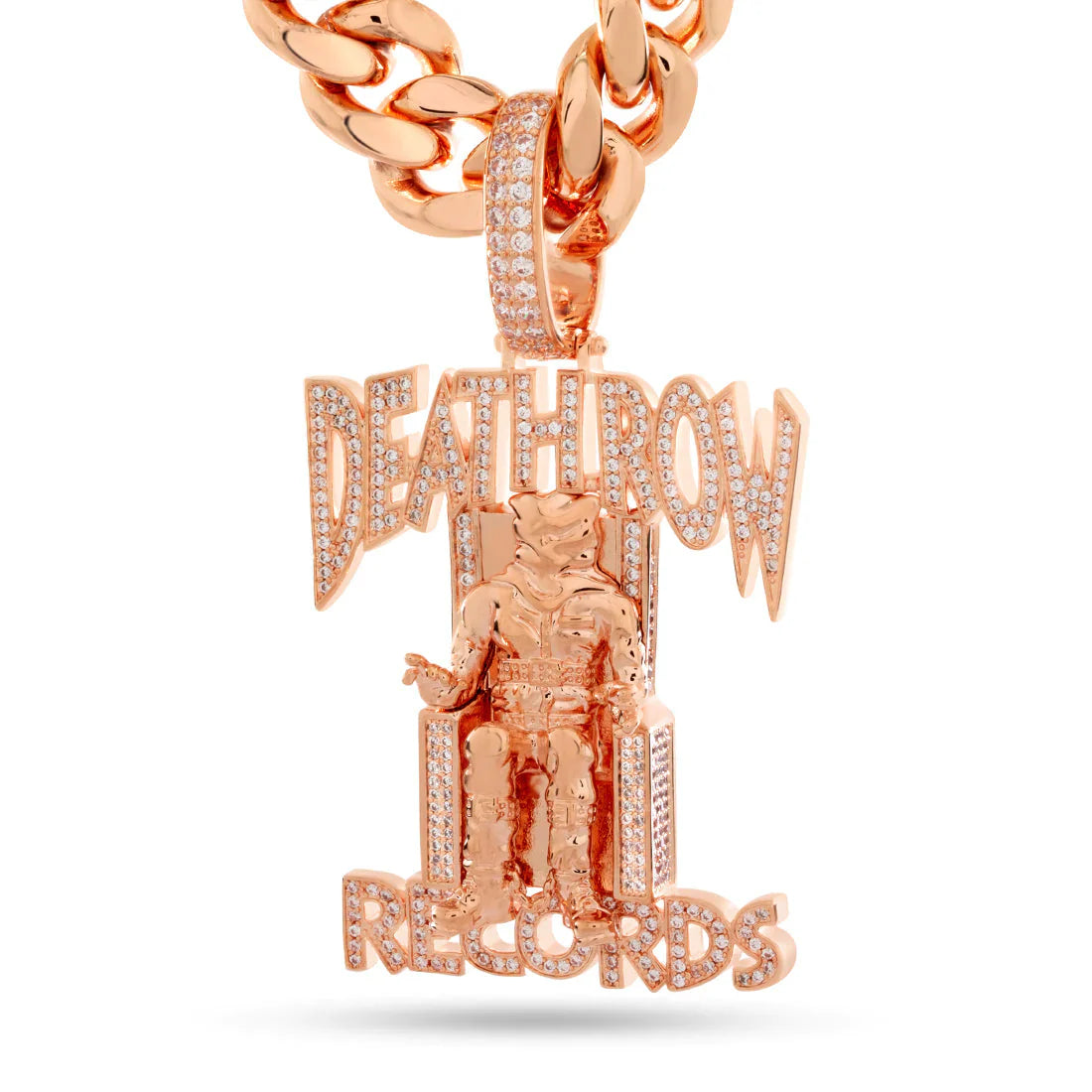 DEATH ROW RECORDS ROSE GOLD ICED LOGO NECKLACE