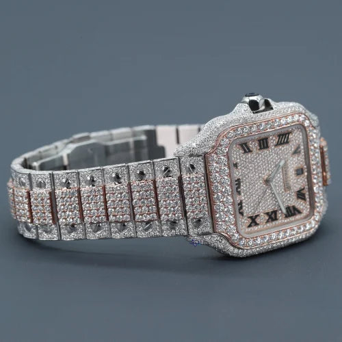 Fully moissanite Diamond Studded Men's Wrist Watch With Customized Pattern