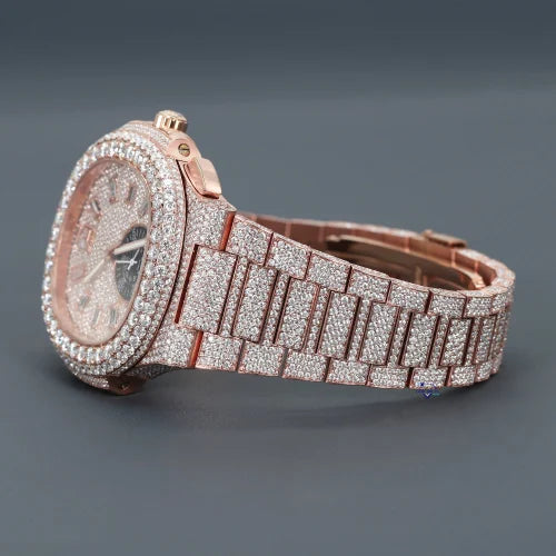 Fully moissanite Diamond Studded Men's Wrist Watch With Customized Pattern