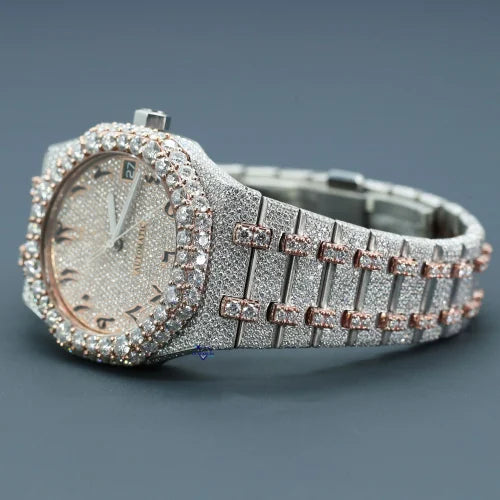 Fully moissanite Diamond Studded Men's Wrist Watch With Customized Pattern