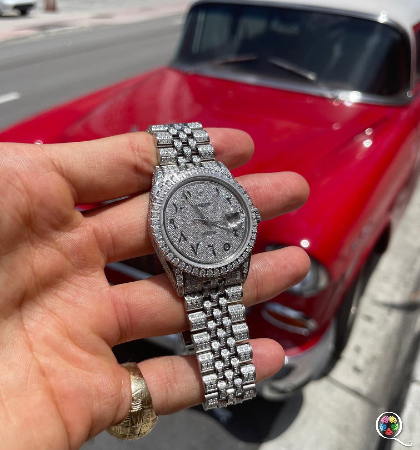 Fully moissanite Diamond Studded Men's Wrist Watch With Customized Pattern