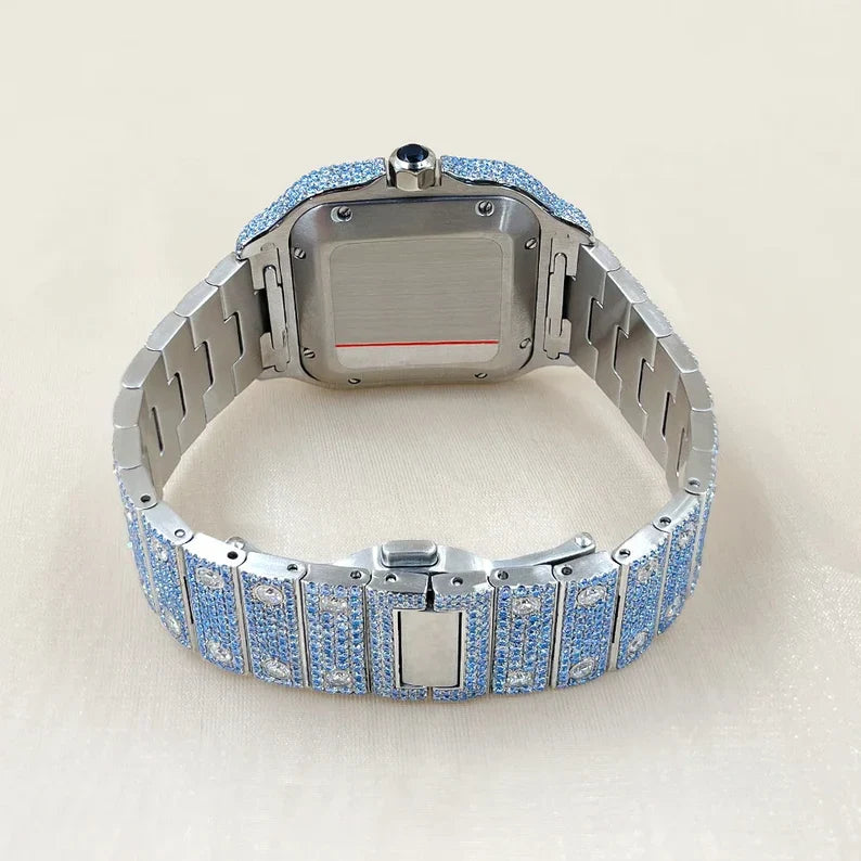 Fully moissanite Diamond Studded Men's Wrist Watch With Customized Pattern
