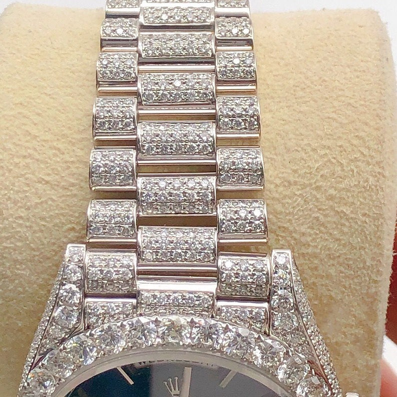 Rolex Day-Date Blue Dial fully iced out Moissanite Diamond Watch