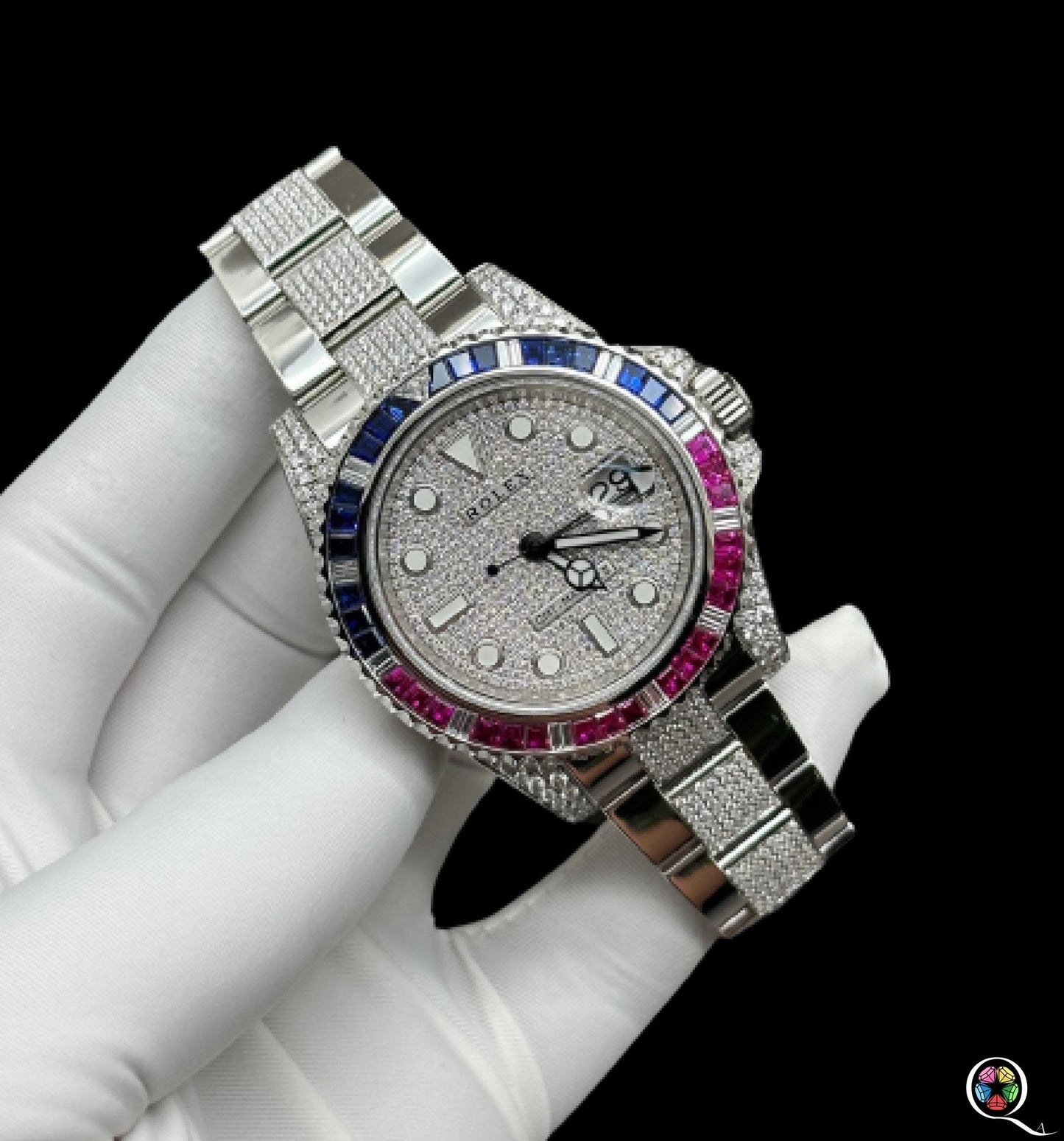 Fully moissanite Diamond Studded Men's Wrist Watch With Customized Pattern