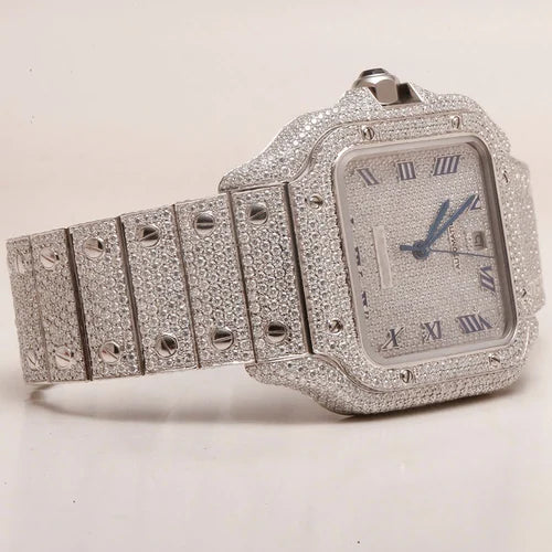 Fully moissanite Diamond Studded Men's Wrist Watch With Customized Pattern