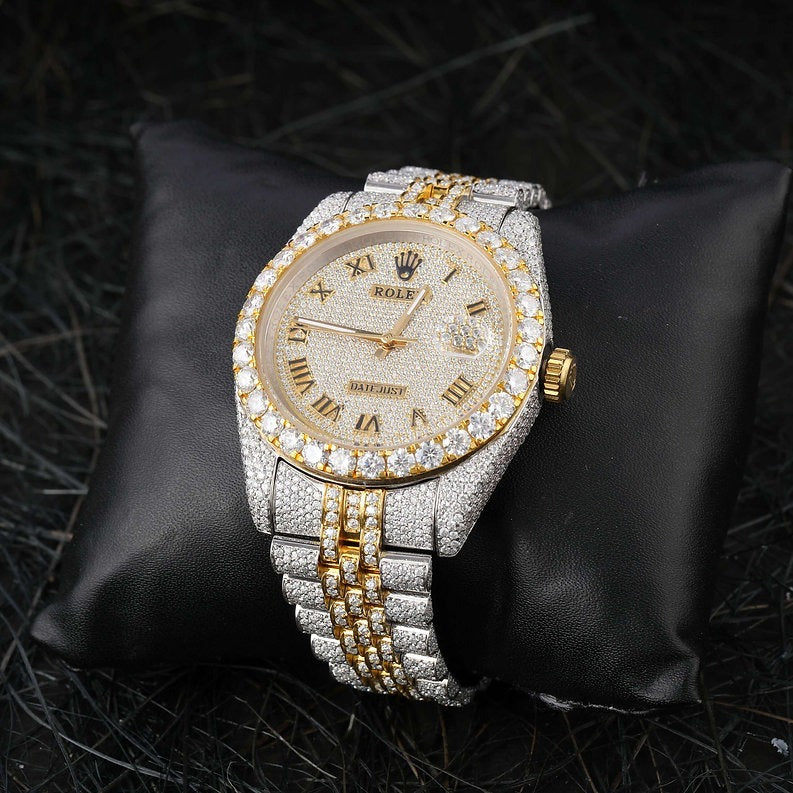 Rolex full iced out dual tone White & Yellow Gold Moissanite Diamond watch
