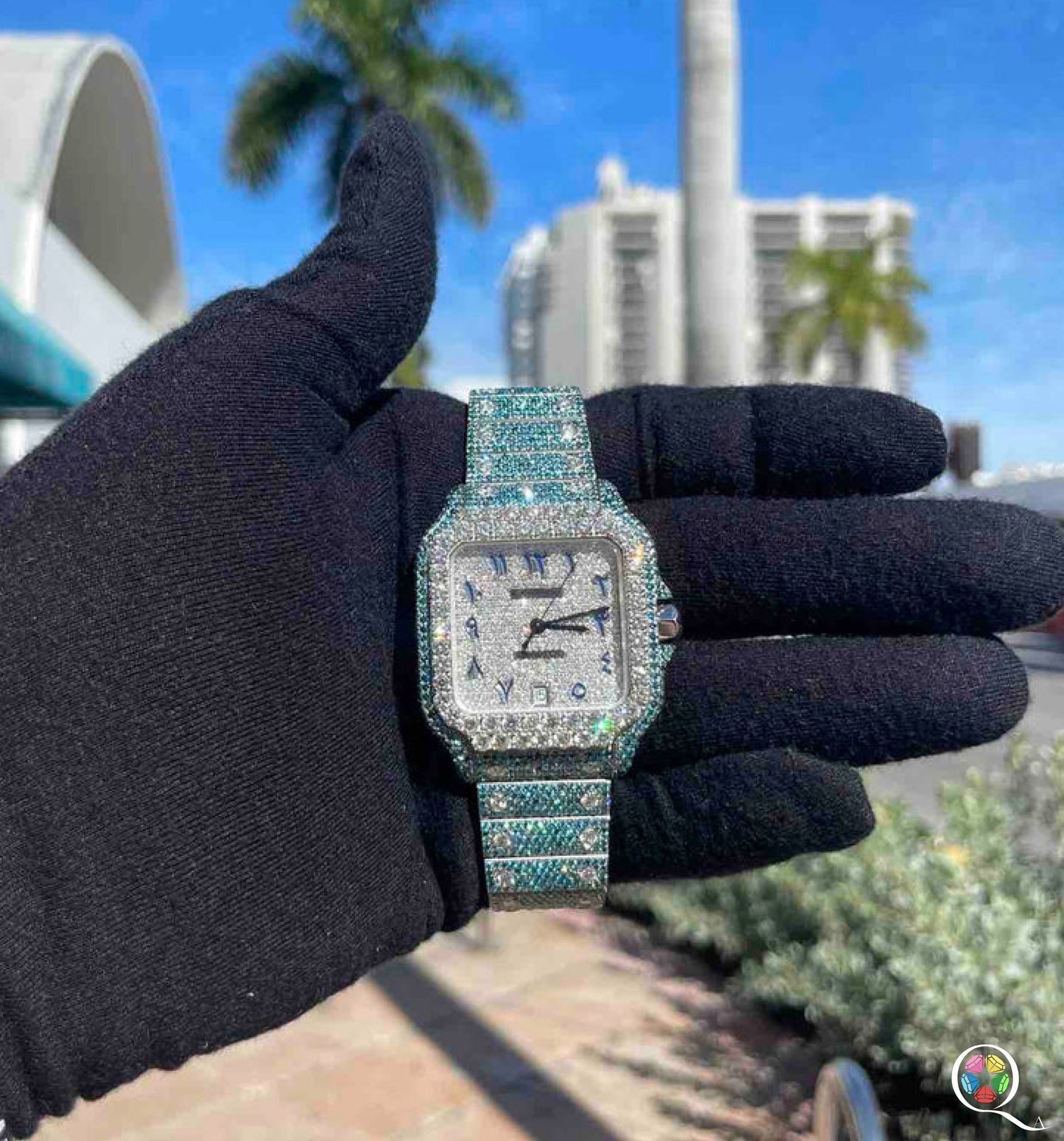 Fully moissanite Diamond Studded Men's Wrist Watch With Customized Pattern