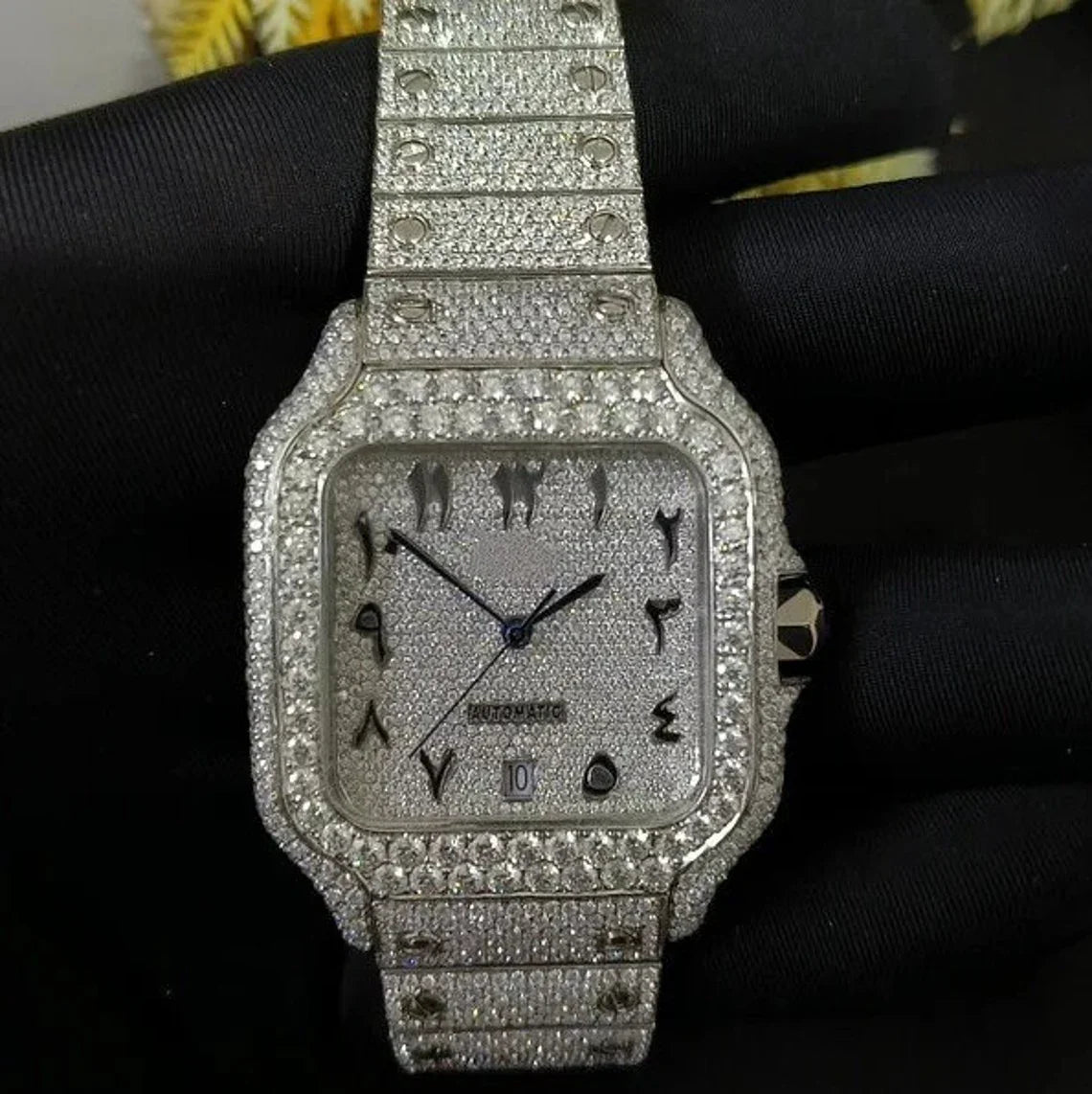 Fully moissanite Diamond Studded Men's Wrist Watch With Customized Pattern