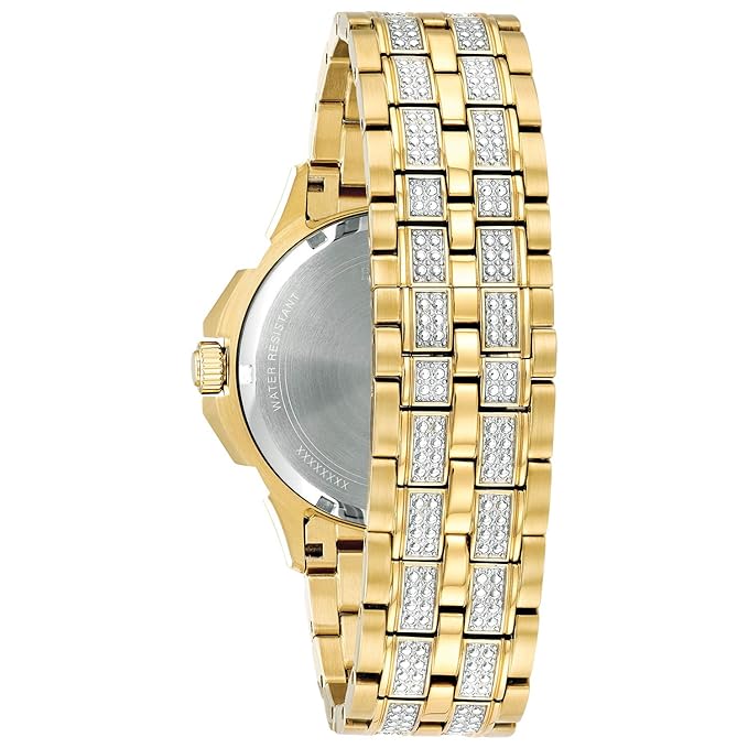 Men's Goldtone Crystal Swarovski Pav= Dial Watch
