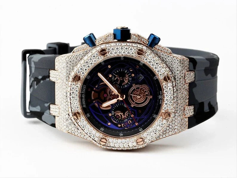 Fully moissanite Diamond Studded Men's Wrist Watch With Customized Pattern