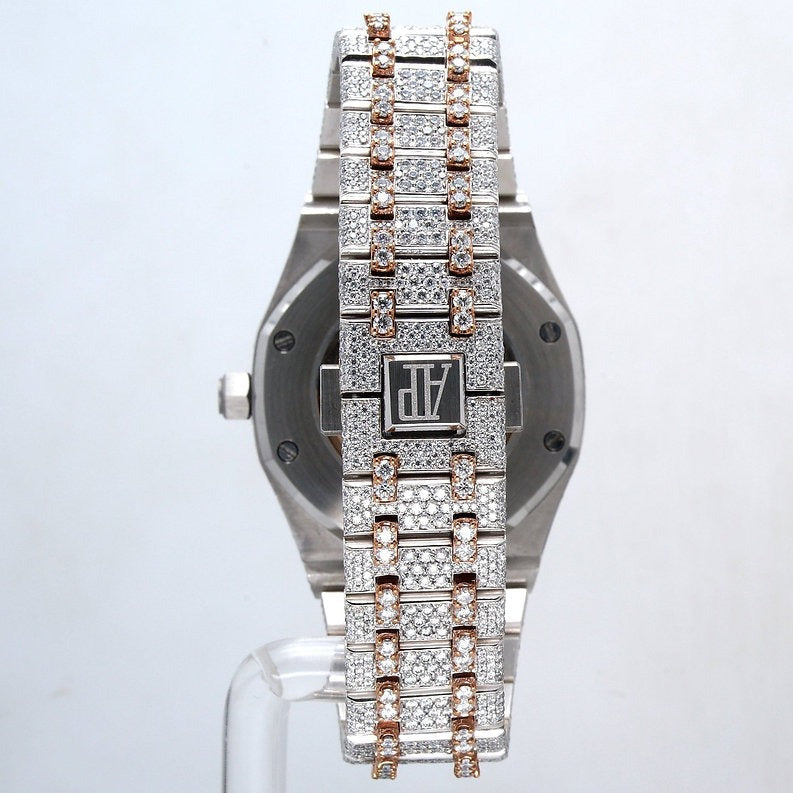 fully iced out AP moissanite watch rose gold dual tone