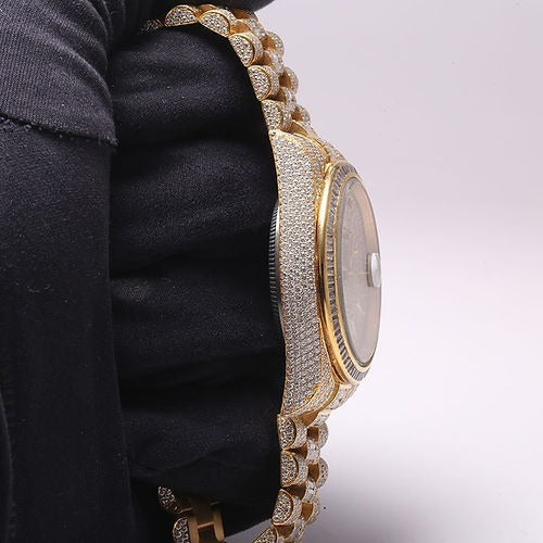 iced out Rolex moissanite watch with baguette setting