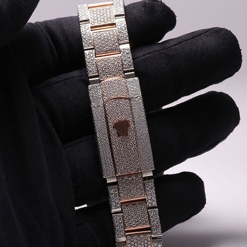 iced out Rolex moissanite watch dual tone rose gold