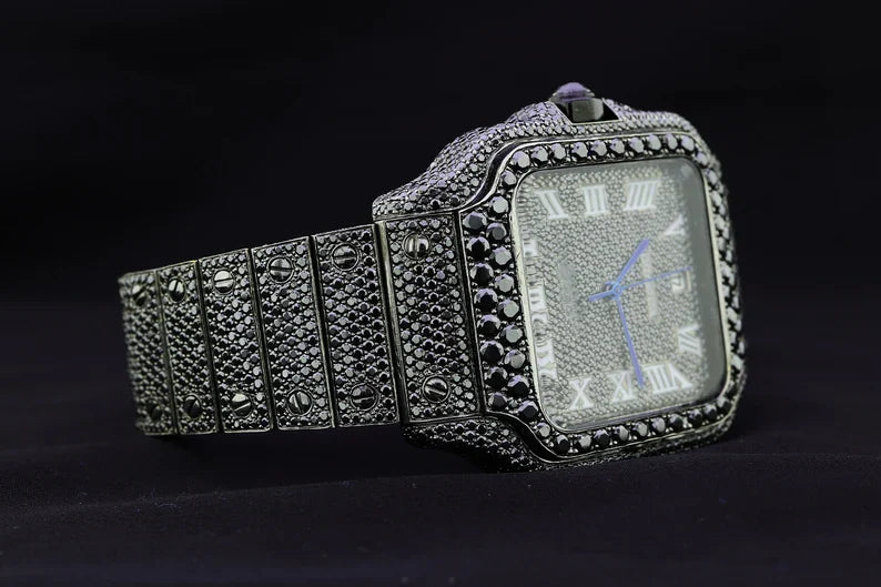 Fully moissanite Diamond Studded Men's Wrist Watch With Customized Pattern