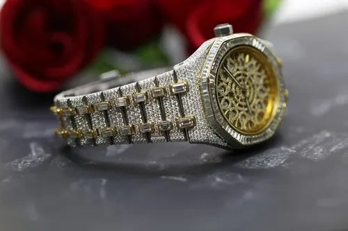 Fully moissanite Diamond Studded Men's Wrist Watch With Customized Pattern