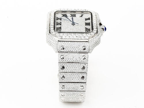 iced out Cartier Santos moissanite watch