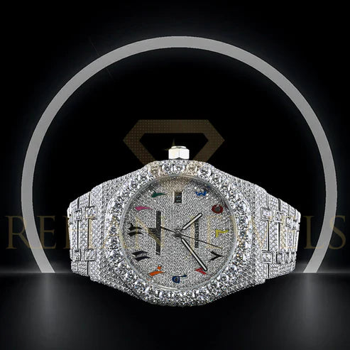 Fully moissanite Diamond Studded Men's Wrist Watch With Customized Pattern