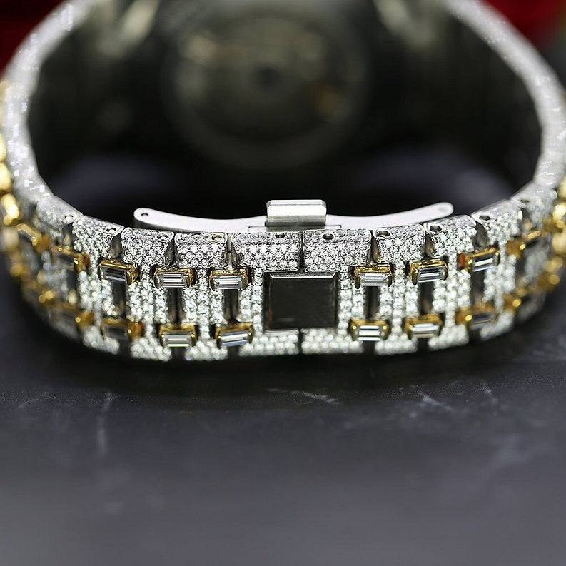 iced out Ap moissanite watch baguette in bezel