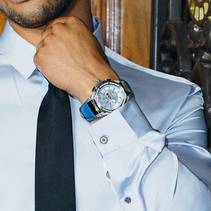 Men's 10-Year Anniversary Saxon 0.16 ctw Diamond Wrist Watch with Leather Bracelet