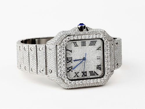 iced out Cartier Santos moissanite watch